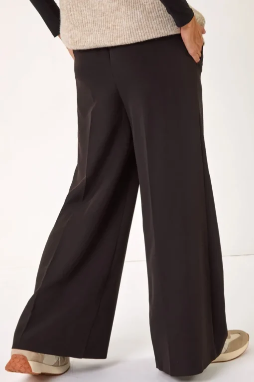 Roman Black Super Stretch Tie Front Wide Leg Trouser