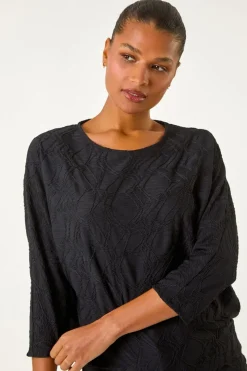 Roman Black Textured Batwing Sleeve Top