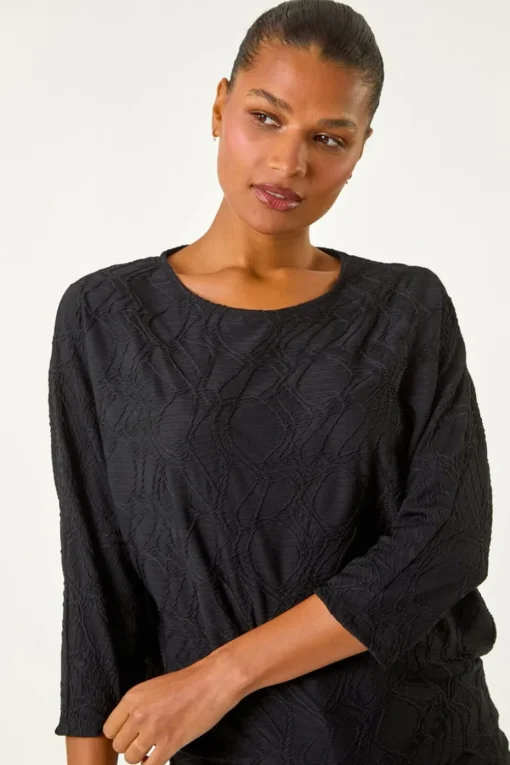 Roman Black Textured Batwing Sleeve Top