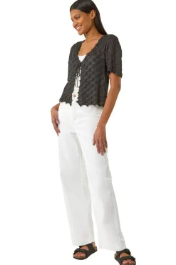Roman Black Textured Tie Front Shrug