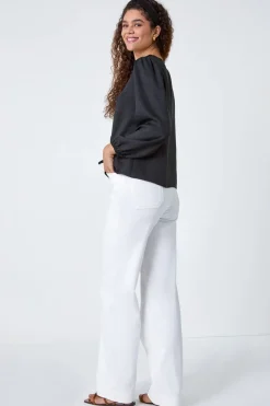 Roman Black Tie Front Woven Top
