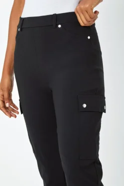 Roman Black Turn Up Stretch Cargo Trousers