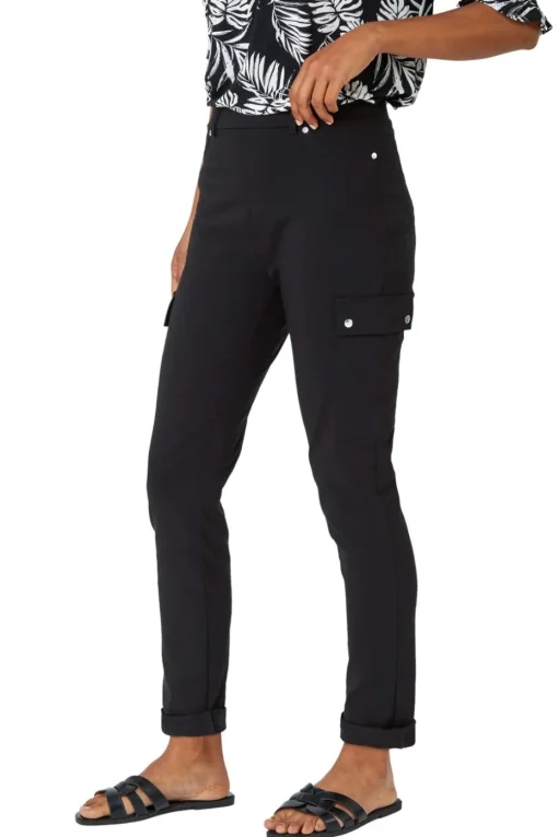 Roman Black Turn Up Stretch Cargo Trousers