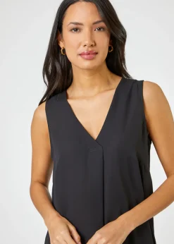 Roman Black V-Neck Pleat Tunic Tank Top