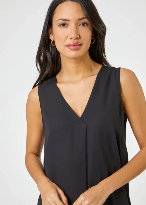 Roman Black V-Neck Pleat Tunic Tank Top