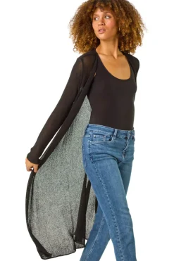 Roman Black Waterfall Knit Longline Cardigan