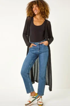 Roman Black Waterfall Knit Longline Cardigan