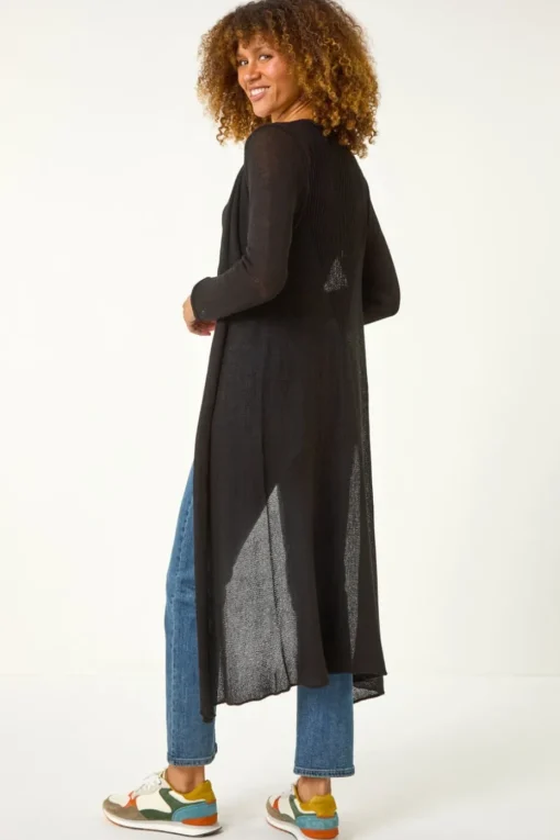Roman Black Waterfall Knit Longline Cardigan
