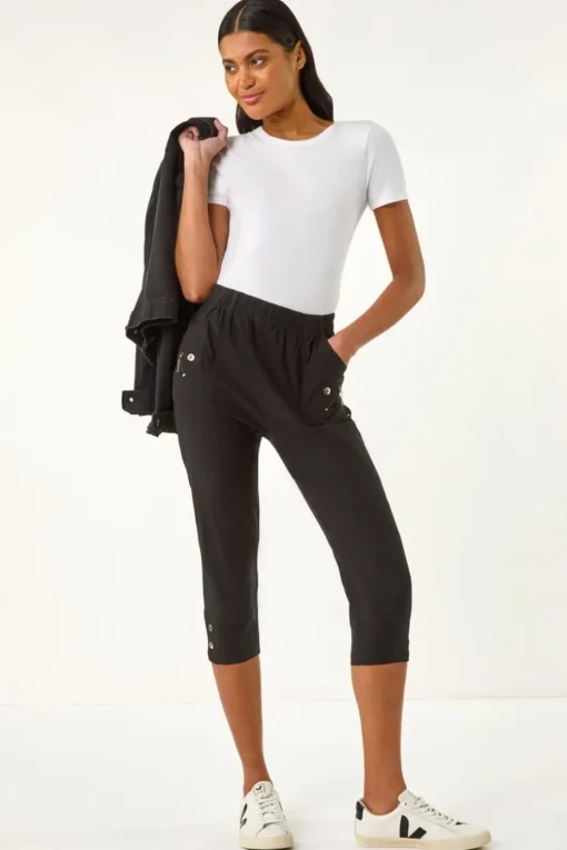 Roman Black Zip Detail Bengaline Crop Trousers