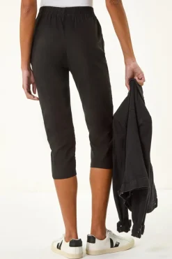 Roman Black Zip Detail Bengaline Crop Trousers