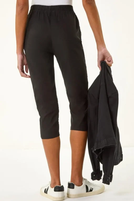 Roman Black Zip Detail Bengaline Crop Trousers