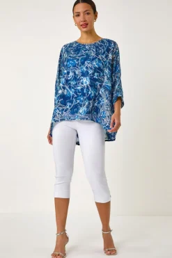 Roman Blue Abstract Print Overlay Tunic Top
