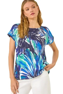 Roman Blue Abstract Print Stretch Top