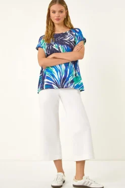 Roman Blue Abstract Print Stretch Top