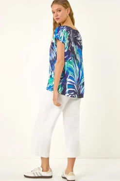 Roman Blue Abstract Print Stretch Top