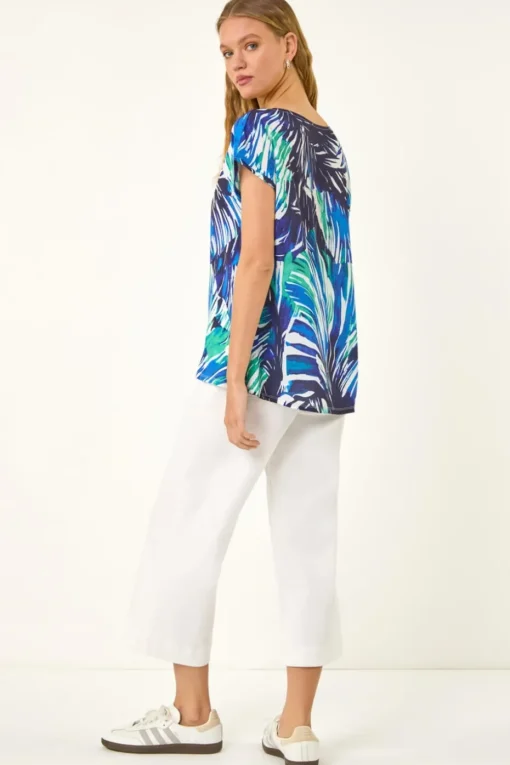 Roman Blue Abstract Print Stretch Top