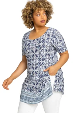 Roman Blue Curve Geo Stretch Jersey Top