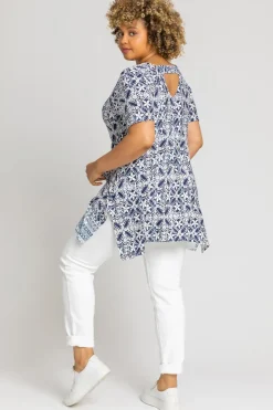 Roman Blue Curve Geo Stretch Jersey Top