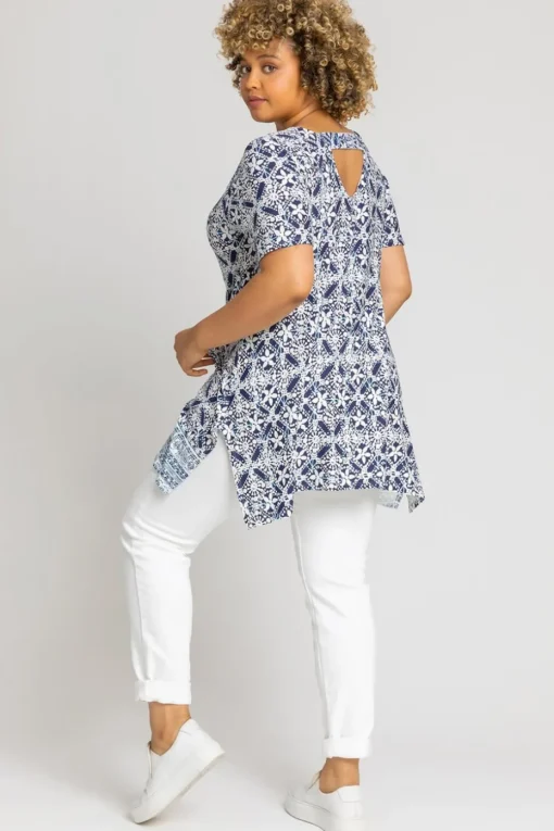 Roman Blue Curve Geo Stretch Jersey Top