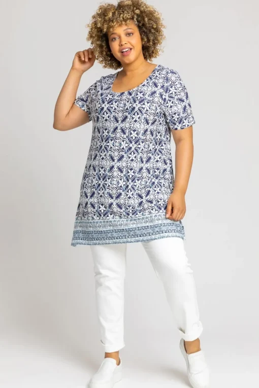 Roman Blue Curve Geo Stretch Jersey Top