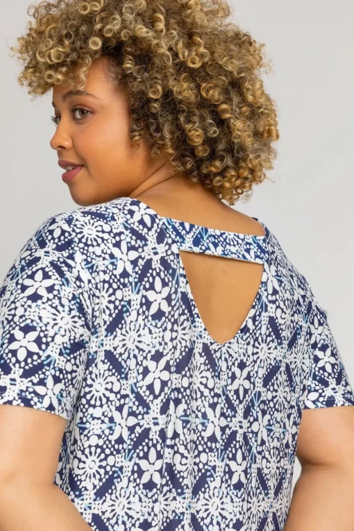 Roman Blue Curve Geo Stretch Jersey Top