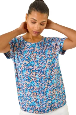 Roman Blue Floral Print Elasticated Hem Top