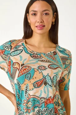 Roman Blue Floral Print Hanky Hem Tunic Top