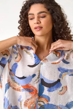 Roman Blue Floral Print Longline Overshirt