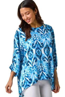 Roman Blue Ikat Print Tunic Top