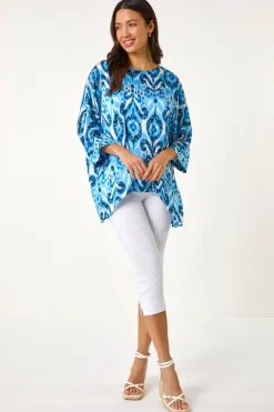 Roman Blue Ikat Print Tunic Top