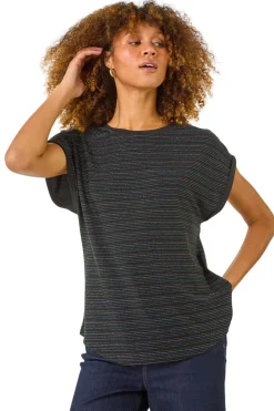 Roman Blue Metallic Stripe Stretch T-Shirt