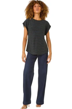 Roman Blue Metallic Stripe Stretch T-Shirt