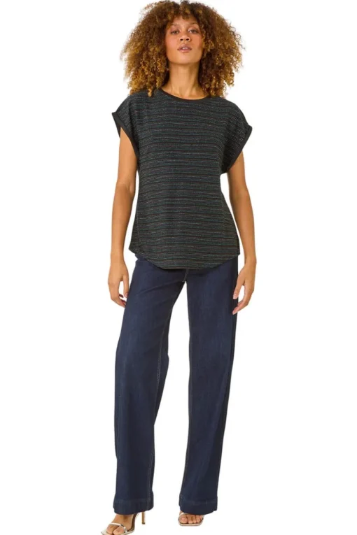 Roman Blue Metallic Stripe Stretch T-Shirt