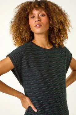 Roman Blue Metallic Stripe Stretch T-Shirt