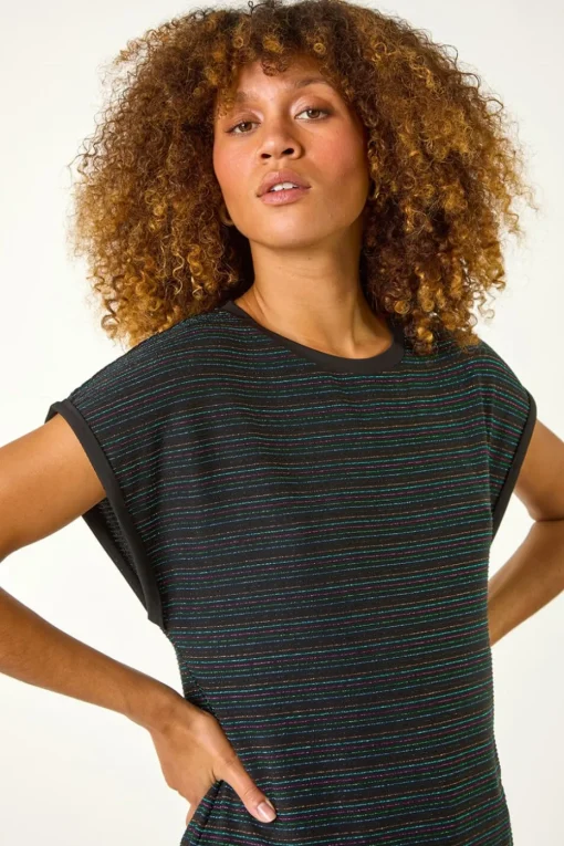 Roman Blue Metallic Stripe Stretch T-Shirt