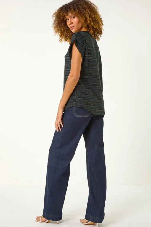 Roman Blue Metallic Stripe Stretch T-Shirt