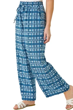 Roman Blue Petite Aztec Wide Leg Trouser