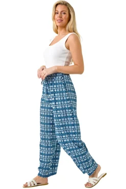 Roman Blue Petite Aztec Wide Leg Trouser