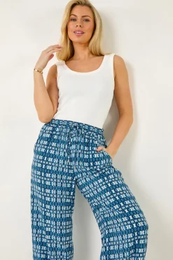 Roman Blue Petite Aztec Wide Leg Trouser