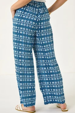 Roman Blue Petite Aztec Wide Leg Trouser