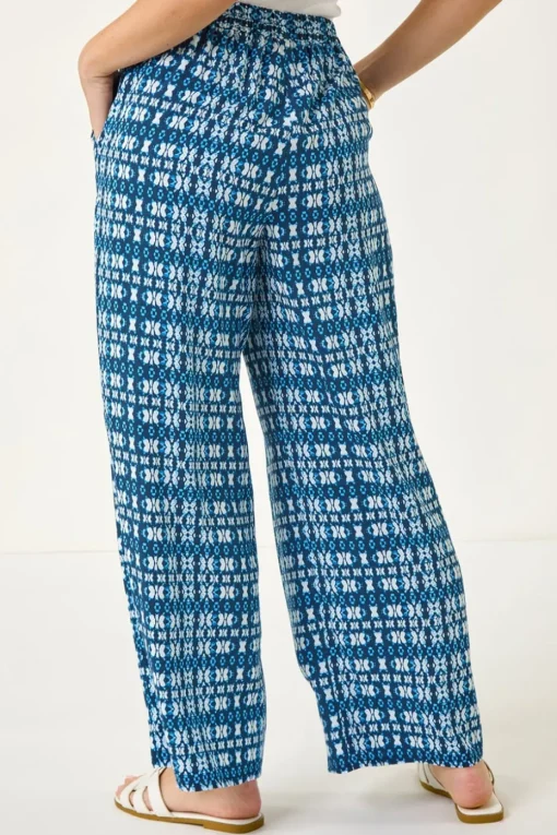 Roman Blue Petite Aztec Wide Leg Trouser
