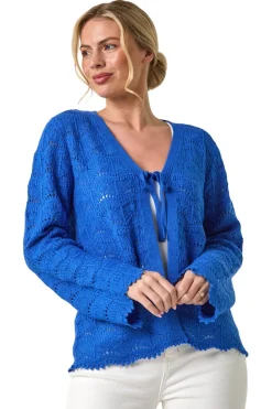Roman Blue Petite Knitted Tie Cardigan