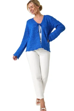 Roman Blue Petite Knitted Tie Cardigan