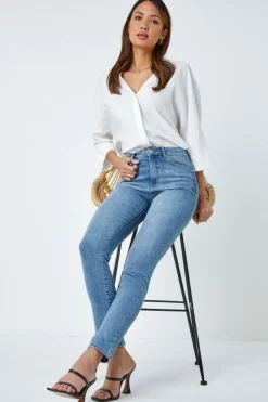 Roman Blue Slim Leg Stretch Mom Jeans