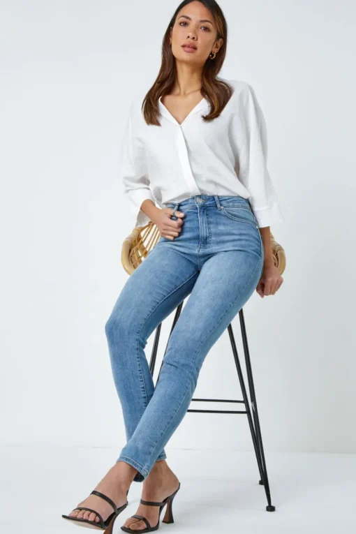 Roman Blue Slim Leg Stretch Mom Jeans