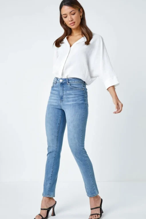 Roman Blue Slim Leg Stretch Mom Jeans
