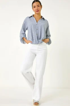 Roman Blue Twisted Hem Striped Shirt