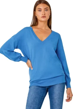 Roman Blue V-Neck Stretch Jumper