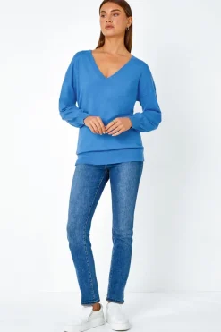 Roman Blue V-Neck Stretch Jumper