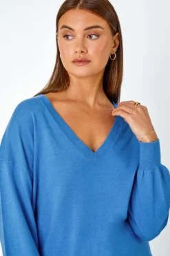 Roman Blue V-Neck Stretch Jumper